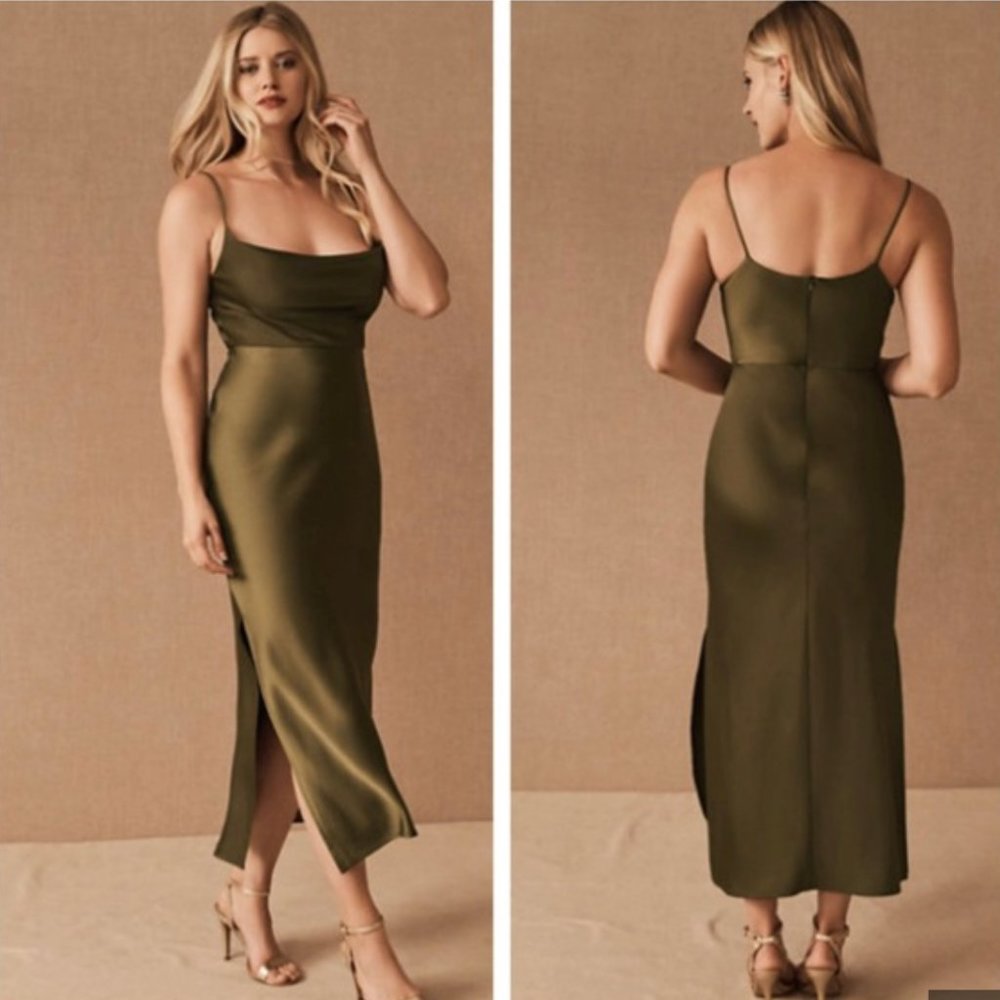 NWT| Cali Satin Charmeuse Midi Dress | Color: Olive | Size: 16W